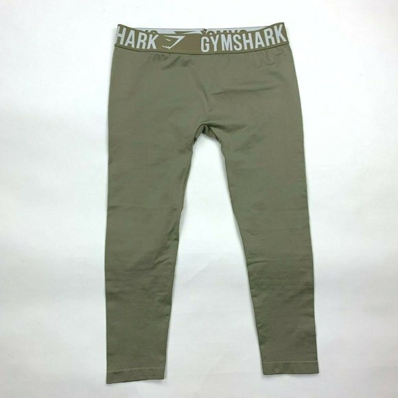 Gymshark Fit Seamless Cropped Legging Spell Out Olive Elastic Waist Women Medium - Picture 1 of 5